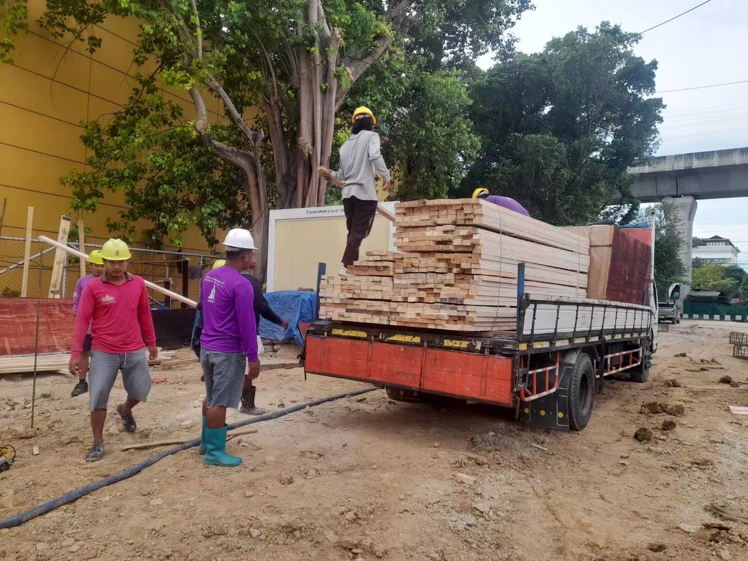 中南神箭·發貨|泰國暖武里府客戶訂購建筑木方裝車發貨